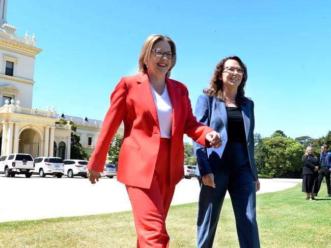 MELBOURNE, AUSTRALIA - NewsWire Photos - 19 DECEMBER, 2024:  Premier Jacinta Allan with new treasurer Jaclyn Symes at Government House.. Picture: NewsWire / Andrew Henshaw