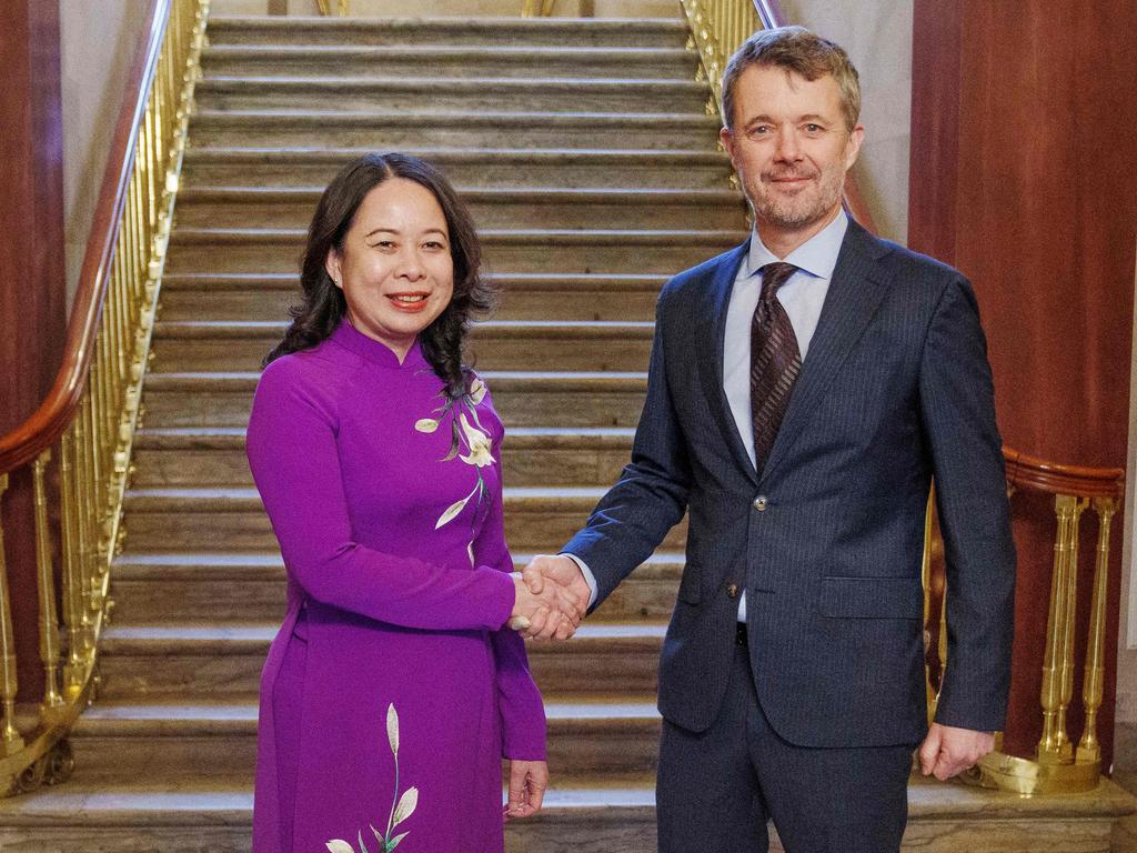 Prince Frederik appeared relaxed as he hosted Vice President of Vietnam Vo Thi Anh Xuan in Copenhagen, despite the media storm surrounding him. Picture: AFP