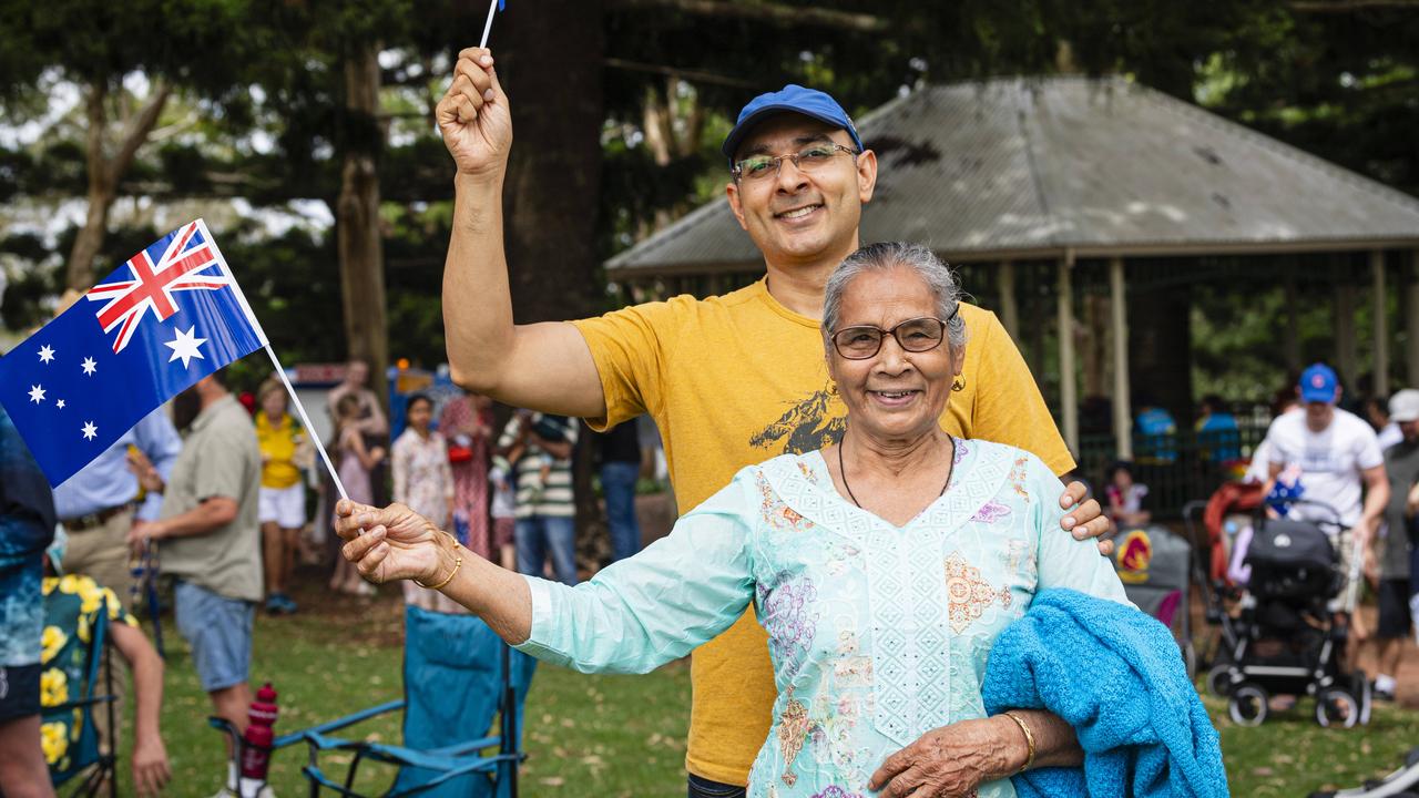 Vijay Nandal with mum Kartari Nandal at the Toowoomba Australia Day celebrations at Picnic Point, Sunday, January 26, 2025. Picture: Kevin Farmer