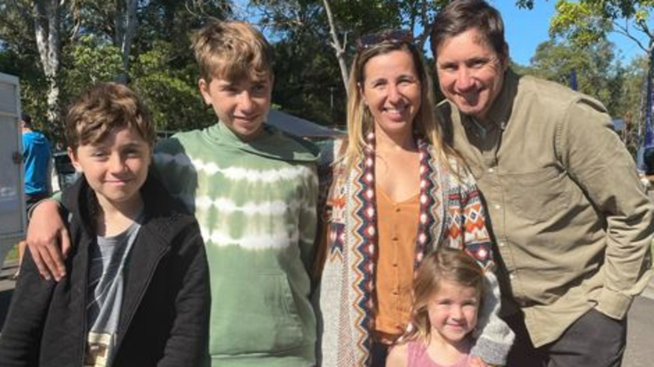 Rhys, 9, Byron, 11, Kiana, 5, Mindy and Cadell Roberts at the Sunshine Coast Agricultural Show 2023.