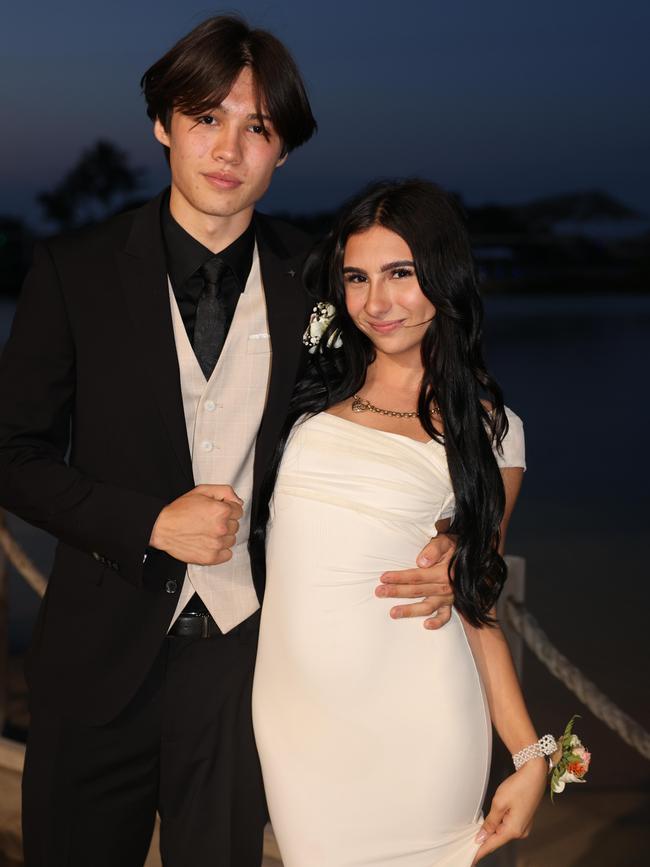 Taj Birch and Monika Alfonso at the Southport State High School Formal at SeaWorld. Picture, Portia Large.