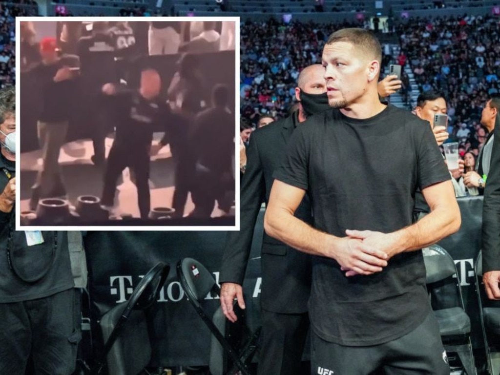 Nate Diaz shaped up to punch a fan. Picture: Getty