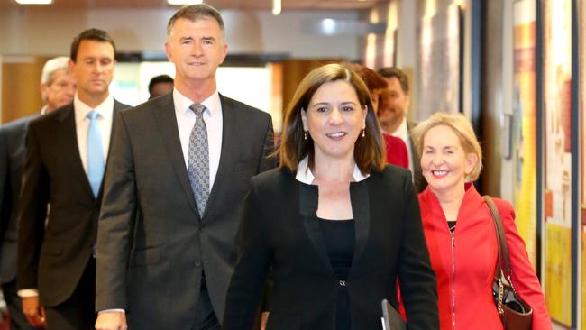 LNP leader Deb Frecklington with her parliamentary colleagues yesterday. Picture: Steve Pohlner