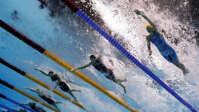 RIO DE JANEIRO, BRAZIL — AUGUST 12: (R-L) Sarah Sjostrom of Sweden, Jeanette Ottesen of Denmark, Francesca Halsall of Great Britain and Bronte Campbell of Australia competes in the first Semifinal of the Women's 50m Freestyle on Day 7 of the Rio 2016 Olympic Games at the Olympic Aquatics Stadium on August 12, 2016 in Rio de Janeiro, Brazil. (Photo by Adam Pretty/Getty Images)