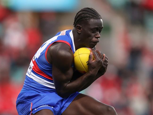 Buku Khamis has locked down a spot in the Bulldogs defence. Picture: Brendon Thorne/AFL Photos/via Getty Images