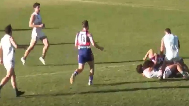 Queenscliff's Che Durran was reported for striking Geelong Amateur's William Simson. Picture: AFL Barwon TV.
