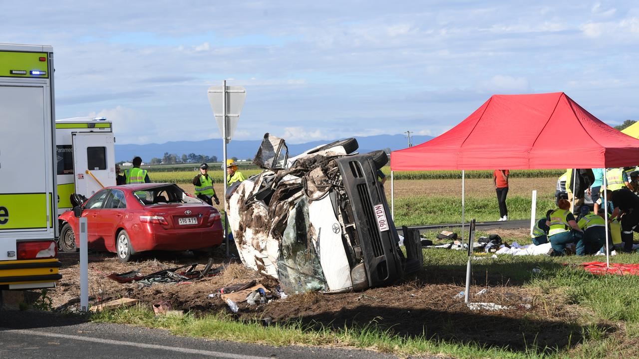 Emergency services are on scene at a multi-casualty accident at the intersection of Lake Clarendon Way and Forest Hill-Fernvale Road, where a truck and mini bus have collided. PHOTO: Ali Kuchel