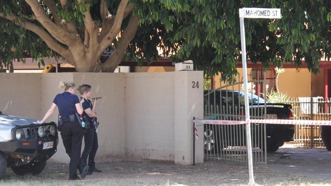 Mahomed St in The Gap, Alice Springs, was taped off by NT Police on Sunday, March 2, 2025. Picture: Gera Kazakov