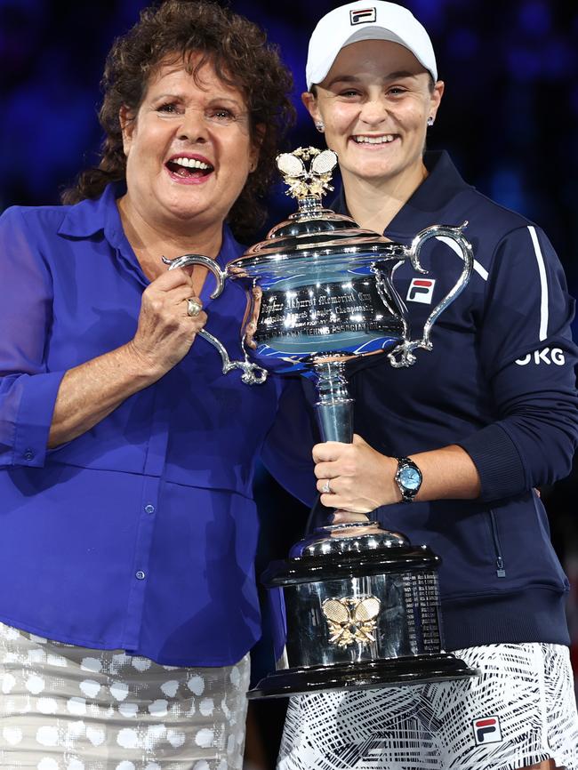 Ash Barty and Evonne Goolagong Cawley with the Australian Open trophy. Picture: Michael Klein