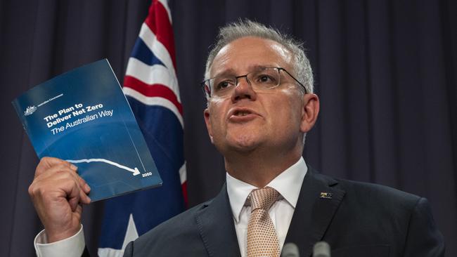 Prime Minister Scott Morrison has unveiled his plan to net zero carbon emissions. Picture: NCA NewsWire / Martin Ollman