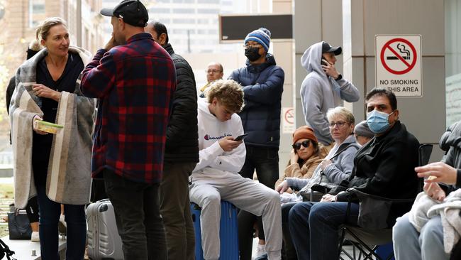 People in line at the Sydney passport office on Monday. Picture: Jonathan Ng