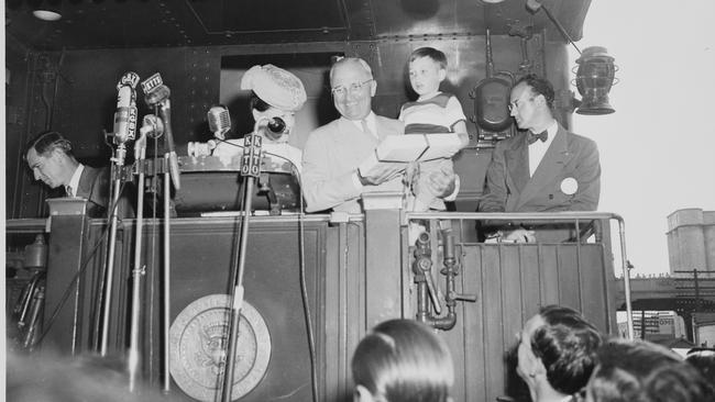 Harry Truman on a campaign stop in 1948