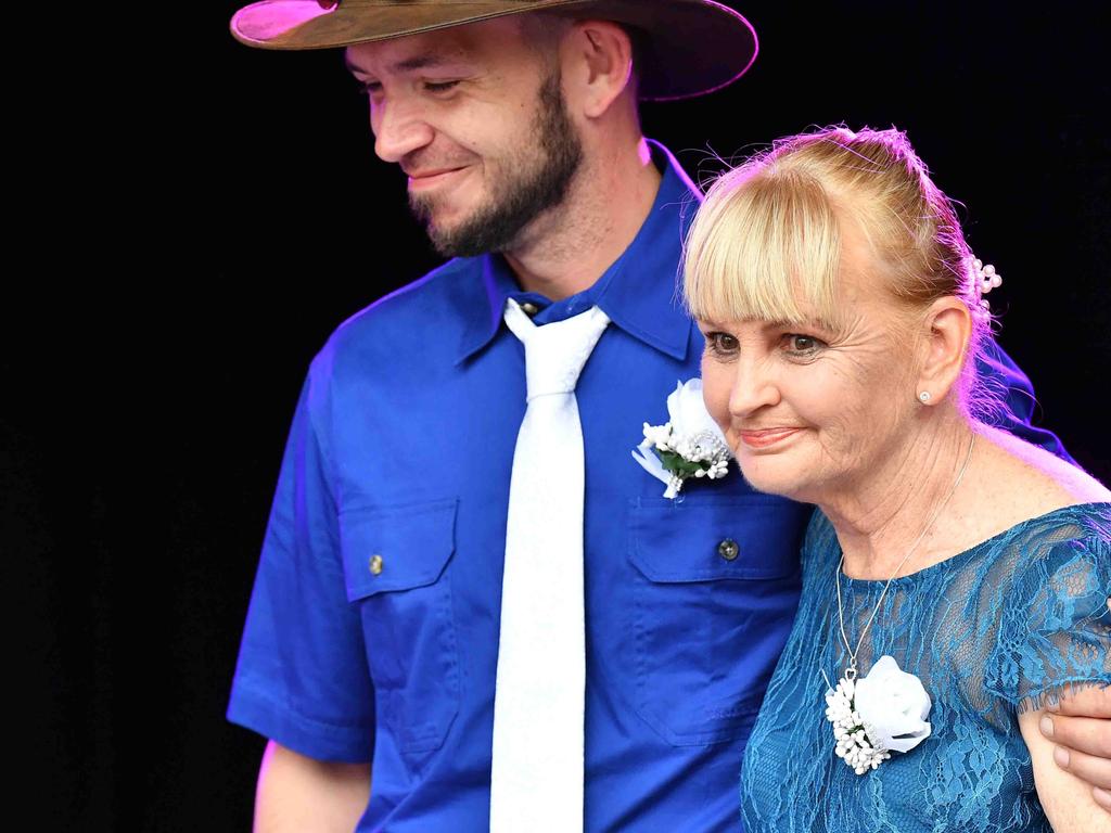 Simone Ward and Geoffrey Borninkhof, were married on The Hill Stage at Gympie Music Muster. Picture: Patrick Woods.