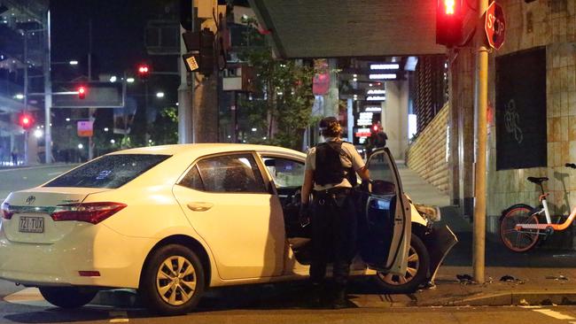 The car stopped in Abercrombie Street in Chippendale after hitting the kerb. Picture: Bill Hearne