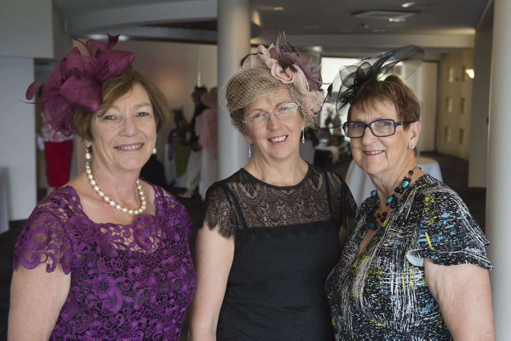 At the Rotary Club of Toowoomba City Melbourne Cup luncheon are (from left) Suzanne Browning, Maureen Henderson and Cheryl Abberton. Picture: Kevin Farmer