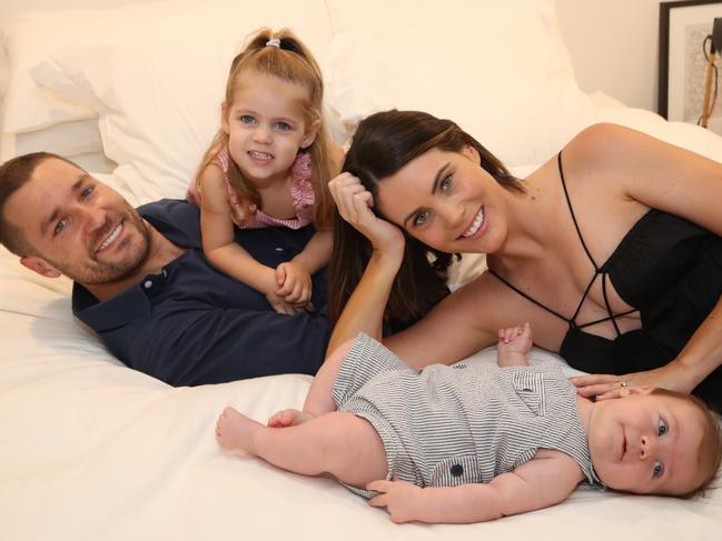 SeaFM host Dan Anstey and wife Clare, with daughter Halle and their second child, three-month-old son Augie. Picture: Glenn hampson