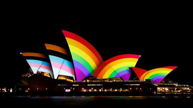 The Opera House lit up for World Pride in February. Picture: Getty Images