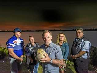 LET'S TALK: Former Grafton Ghosts' Under 18s coach Col Speed, Lower Clarence's Belinda Martyn, Brian Smith, Debrah Novak and Magpies' president Darrin Heron on the banks of the Clarence   for a meeting about the   NSW Grassroots Rugby League Summit. Picture: Adam Hourigan Photography