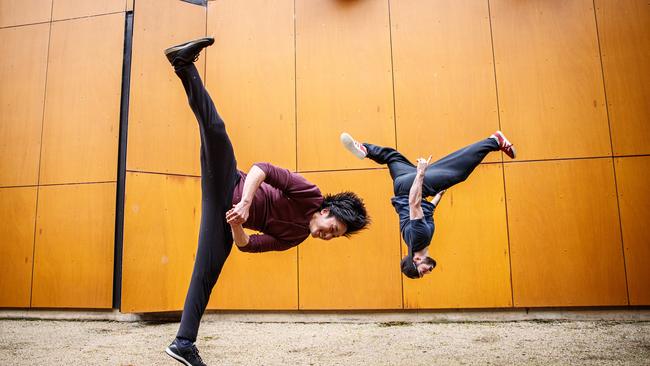 Stunt performers Chan Griffin and Anthony Rinna at Adelaide Studios, Glenside. Picture MATT TURNER.