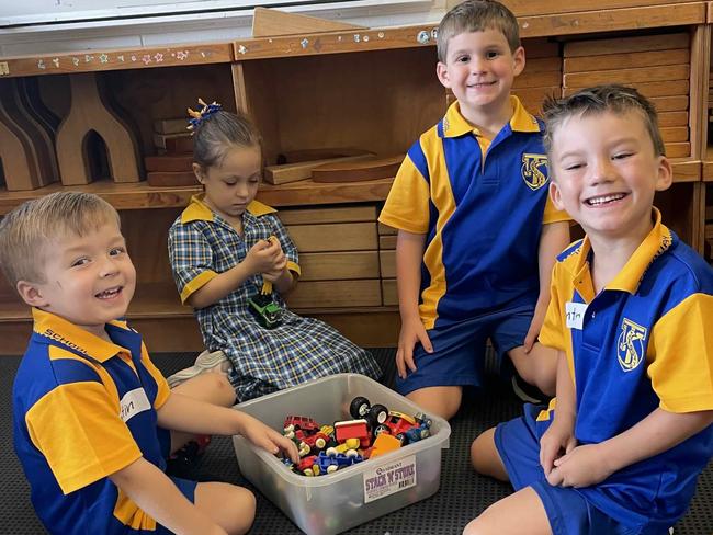 Hunter, Austin, Theo and Katie at Torquay State School for the first day of school..