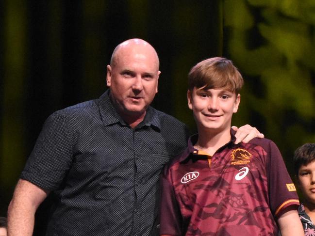 Trent Peno (Coach) &amp; Nate Faulkner – U12 Gold BandF at the Wanderers presentation night, 2021. Picture: Contributed