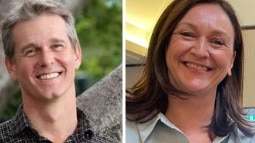 Canva composite of Parramatta's federal election 2022 candidates Andrew Charlton (Labor) and Maria Kovacic (Liberal).