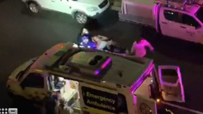 The victim being taken to hospital. Picture: Nine News