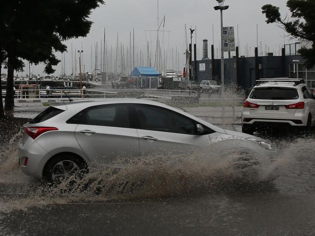 Flooding on Eastern beach Road near Royal Geelong Yacht Club. Picture: Peter Ristevski