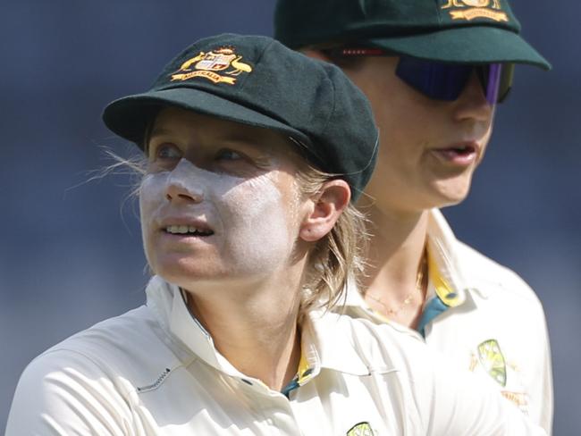 MUMBAI, INDIA - DECEMBER 24:  Alyssa Healy of Australia looks on during day four of the Women's Test Match between India and Australia at Wankhede Stadium on December 24, 2023 in Mumbai, India. (Photo by Pankaj Nangia/Getty Images)