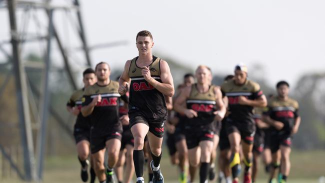 Dylan Edwards out the front at Penrith Panthers training. Picture: Jeff Lambert/Penrith Panthers