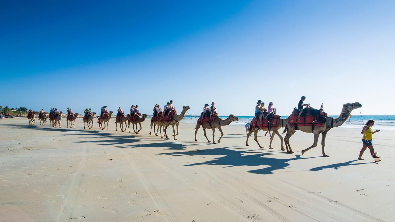 Riding on camels along Cable Beach is a popular activity in Broome. Picture: Roxane Dhand