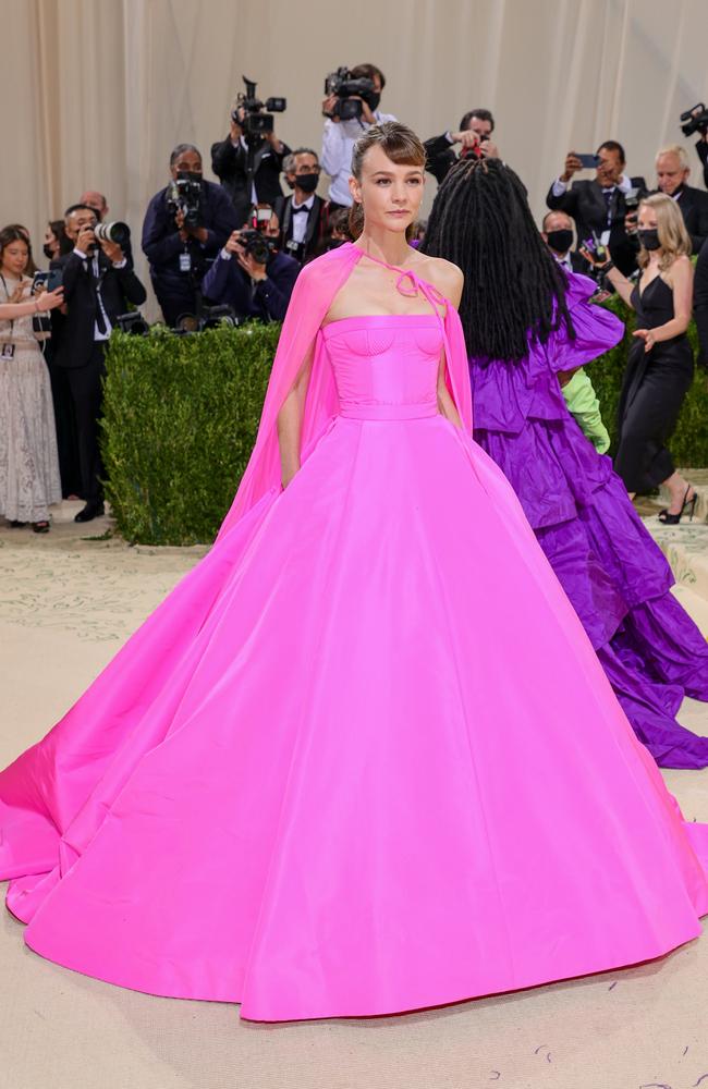 Carey Mulligan in hot pink. Picture: Getty Images