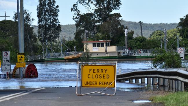 The Lawrence Ferry remains out of service as flood water continues to flow down the Clarence River (March 24, 2021)