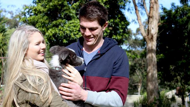 Jessica Moseley and partner Lewis Oliver with Dusty the border collie.