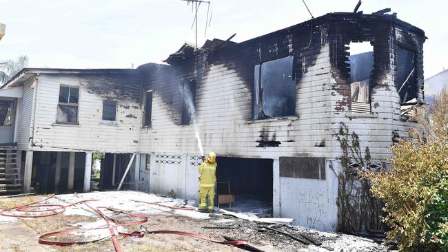 A crime scene has been established at a house fire on Florence Street, Wynnum. Picture: Patrick Woods.
