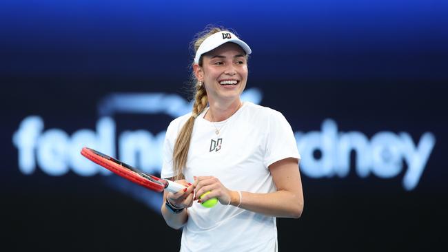 SYDNEY, AUSTRALIA - DECEMBER 29: Donna Vekic of Croatia practices on-court ahead of the 2024 United Cup at Ken Rosewall Arena on December 29, 2023 in Sydney, Australia. (Photo by Jason McCawley/Getty Images)