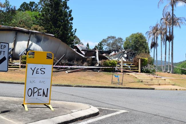 Sign of the times. The Kandanga pub will continue trading despite burning to the ground on Saturday.