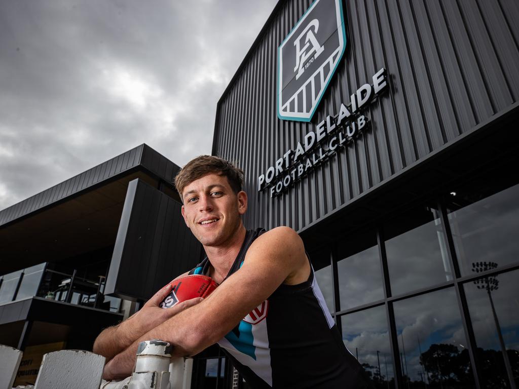 Zak Butters ahead of his 100th game on Friday night, pictured on April 24th, 2024, at Alberton Oval. Picture: Tom Huntley