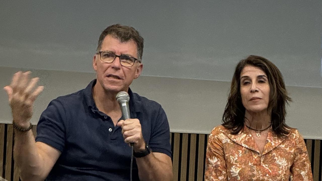 Rev. Mark Leach says Australians had to stand up for the values they believed in, watched on by Libby Burke at the Sunshine Coast meeting.