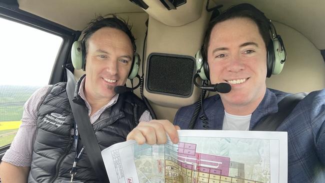 David Collard takes a helicopter ride over Geelong where he wants to build a factory.