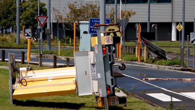 Damage at Brisbane Airport caused by a tornado. Picture: David Clark