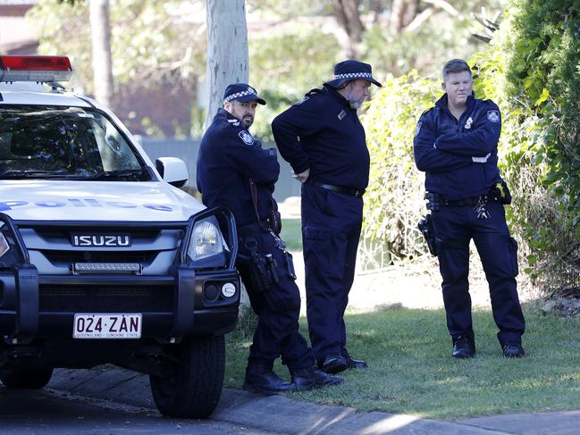 Police pictured at Brisbane boxer Justis Huni’s house after it was shot at overnight. (Image/Josh Woning)