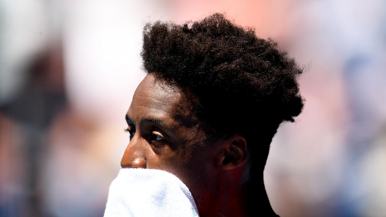 Gael Monfils of France reacts during his fourth round match against Dominic Thiem of Austria on day eight of the Australian Open tennis tournament at Rod Laver Arena in Melbourne, Monday, January 27, 2020.(AAP Image/Lukas Coch) NO ARCHIVING, EDITORIAL USE ONLY