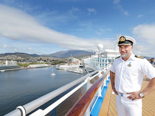 Captain of the Majestic Princess, Dino Sagani, from Italy, has been coming to Hobart on cruise ships for about 20 years. Picture: PATRICK GEE