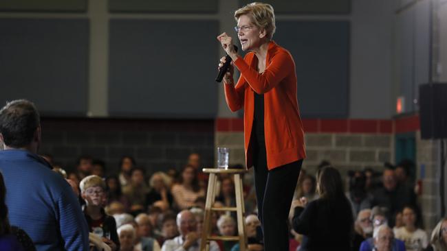 Elizabeth Warren speaks during a town hall meeting in Iowa. Picture: AP.