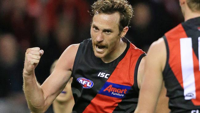 2019 AFL - Essendon V GWS Giants at Marvel Stadium, Melbourne. Mitch Brown celebrates a goal.  Picture: Mark Stewart