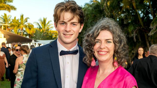Hugo Stinson with mum Simone Mayze at the Mackay Northern Beaches State High School Senior Formal Class of 2022 held at Mantra Mackay Marina. Picture: Michaela Harlow