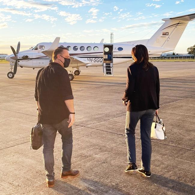 Lord Mayor Adrian Schrinner and Premier Annastacia Palaszczuk catch a flight to Sydney on their way to Tokyo.