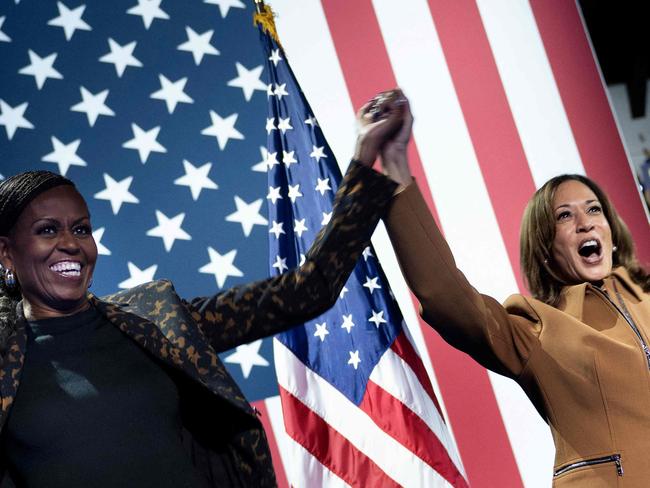 US Vice President and Democratic presidential candidate Kamala Harris campaigns with former US First Lady Michelle Obama at a rally at the Wings Event Center in Kalamazoo, Michigan, October 26. Picture: Brendan Smialowski / AFP