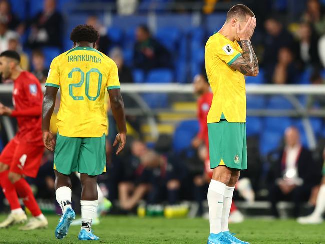 Mitchell Duke reacts after losing the round three 2026 FIFA World Cup AFC Asian Qualifier. Picture: Chris Hyde/Getty Images